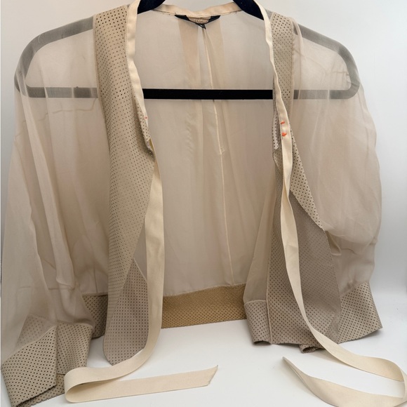 Vintage Rosa Jol Sheer Beige Silk Top | Real Leather | Made in USA - Picture 2 of 5